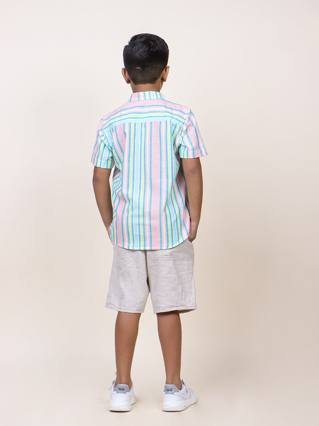 Boys Blue Stripes Half Sleeve Cotton Shirt
