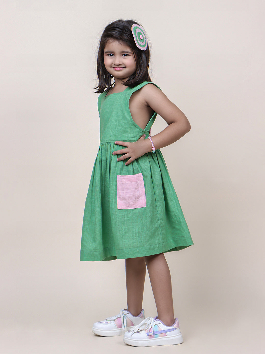 Girls Sheen Colorblocked Cotton Dress