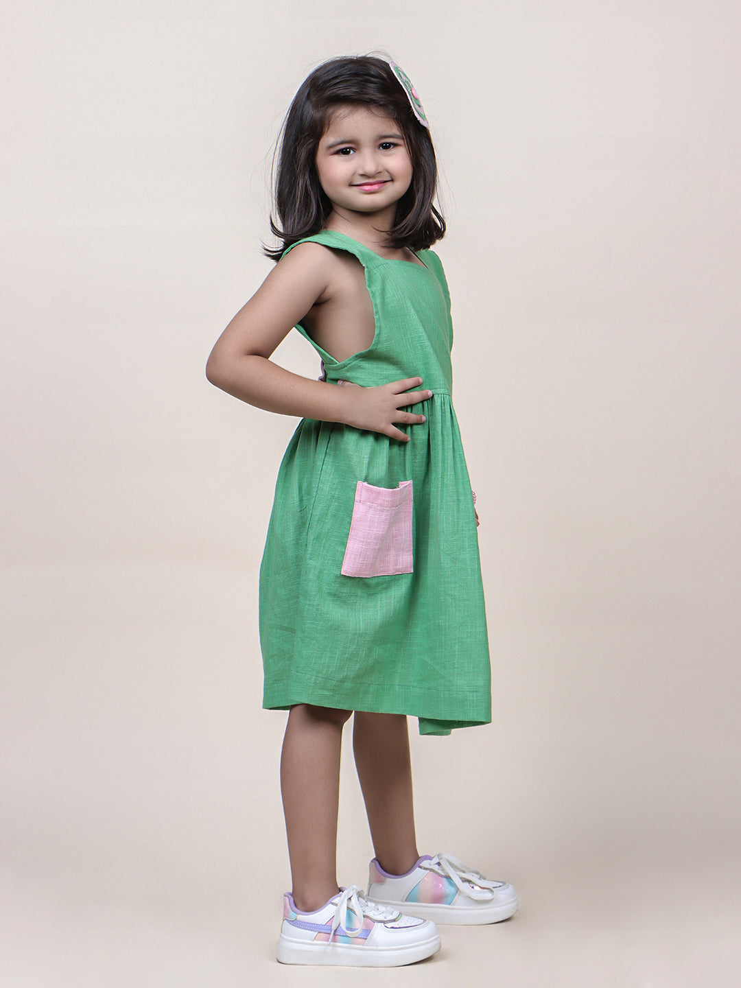 Girls Sheen Colorblocked Cotton Dress