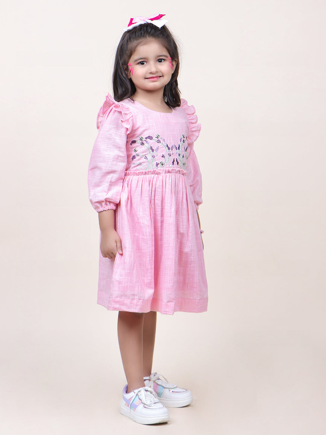 Girls Pink Embroidred Cotton dress