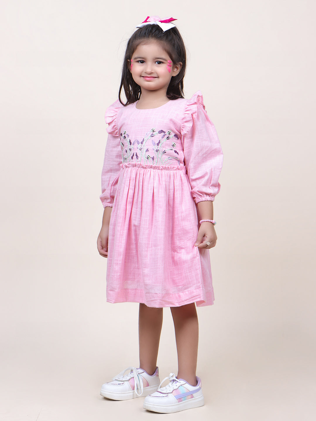 Girls Pink Embroidred Cotton dress