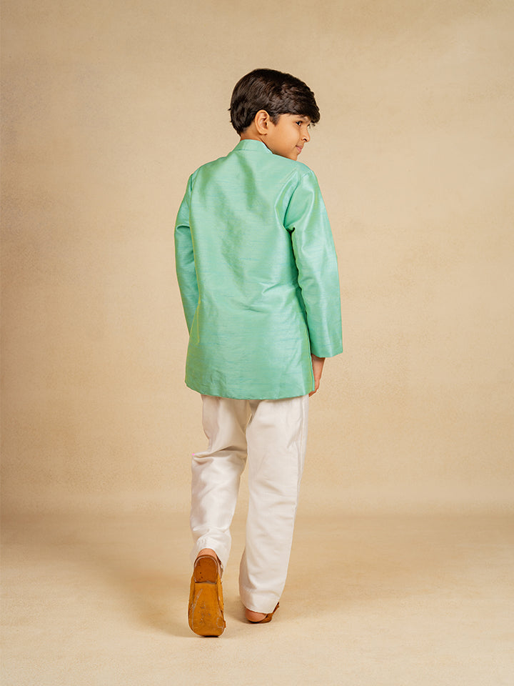 Boys Hand Embroidered Turquois Blue Kurta and Pant (Set of 2)