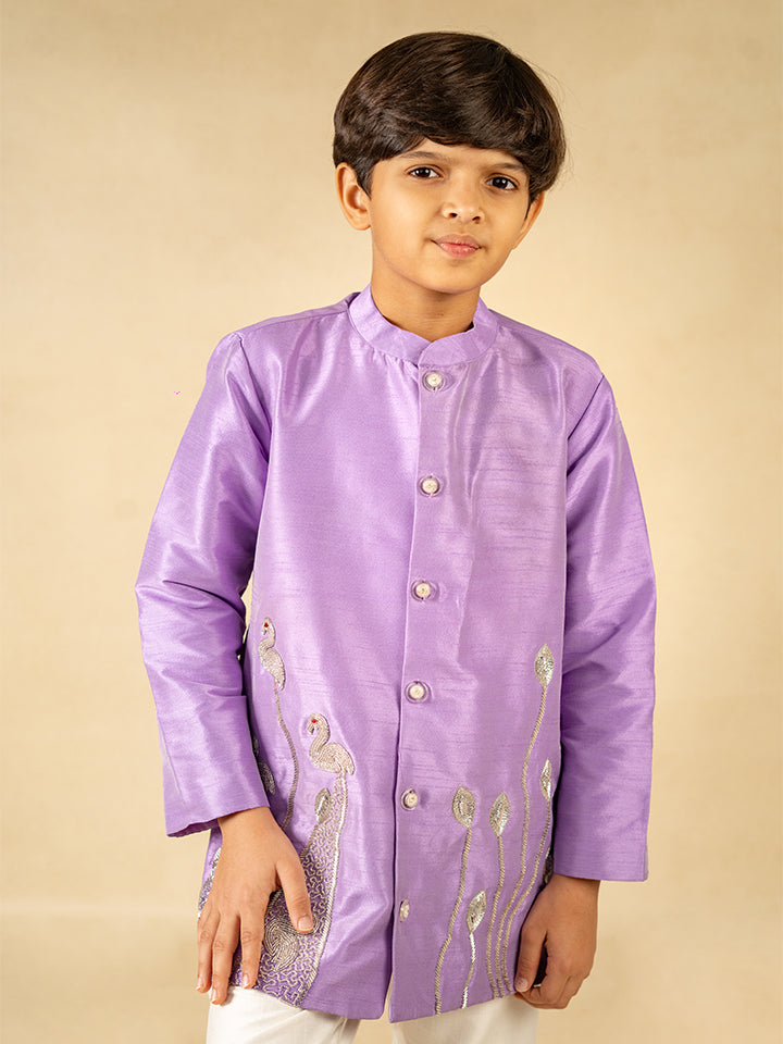 Boys Hand Embroidered Purple Kurta and Pant (Set of 2)