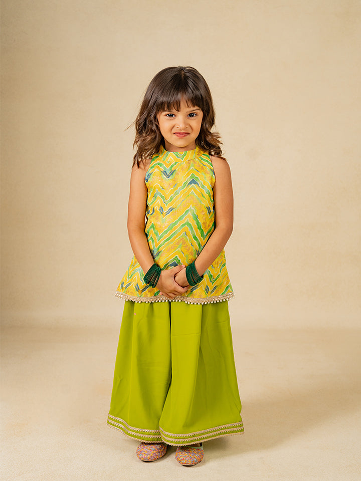 Girls Yellow Top and Green Palazzo (Set of 2)