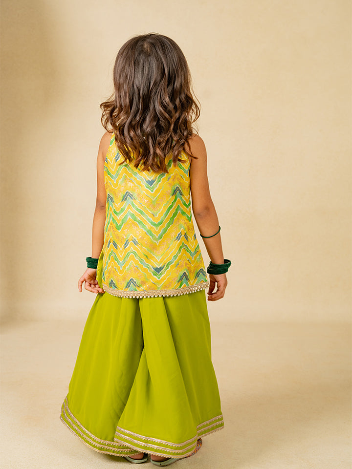 Girls Yellow Top and Green Palazzo (Set of 2)