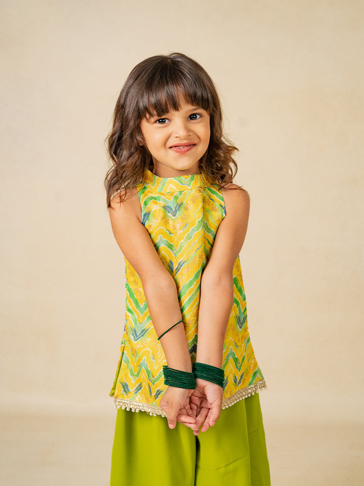 Girls Yellow Top and Green Palazzo (Set of 2)