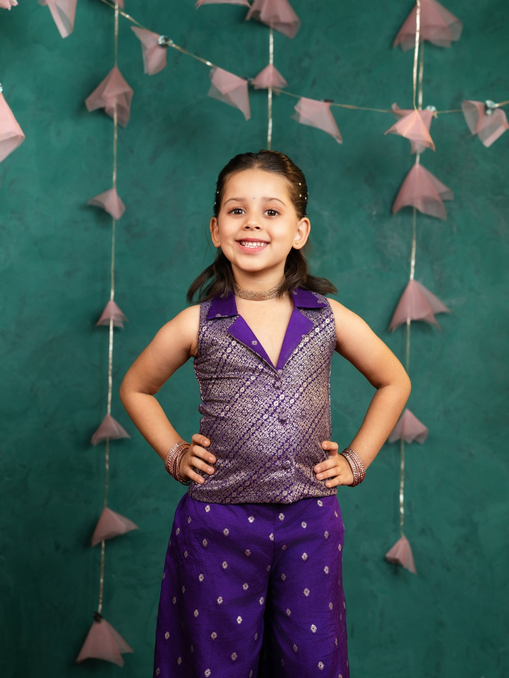 Purple Sleeveless Blazer with Palazzo (Set of 2)