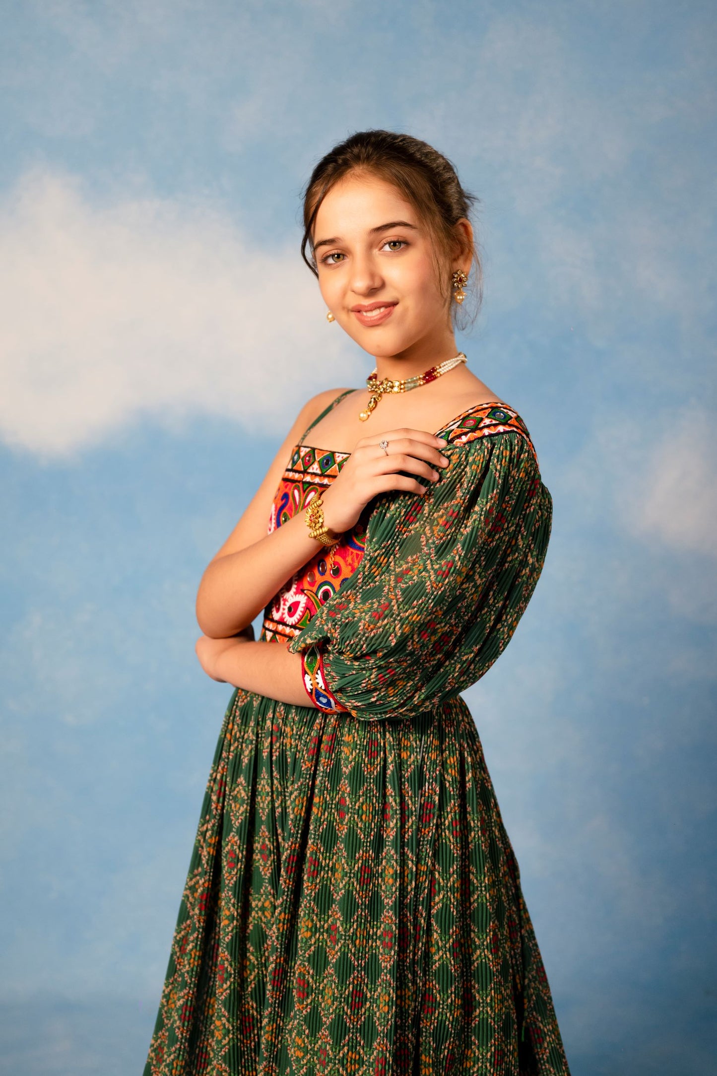Girls Green Navratri Dress