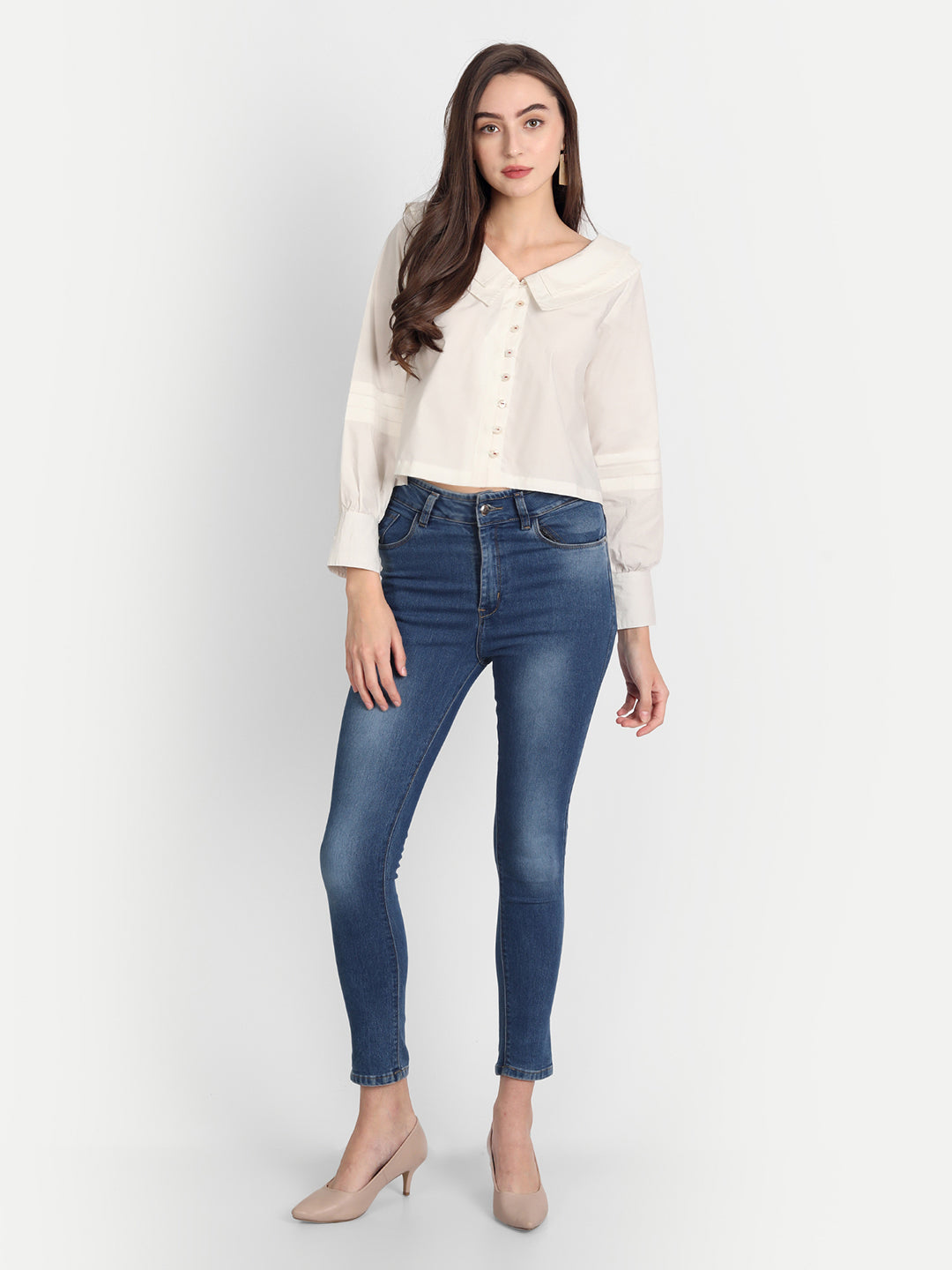 White Tunic Collar Top