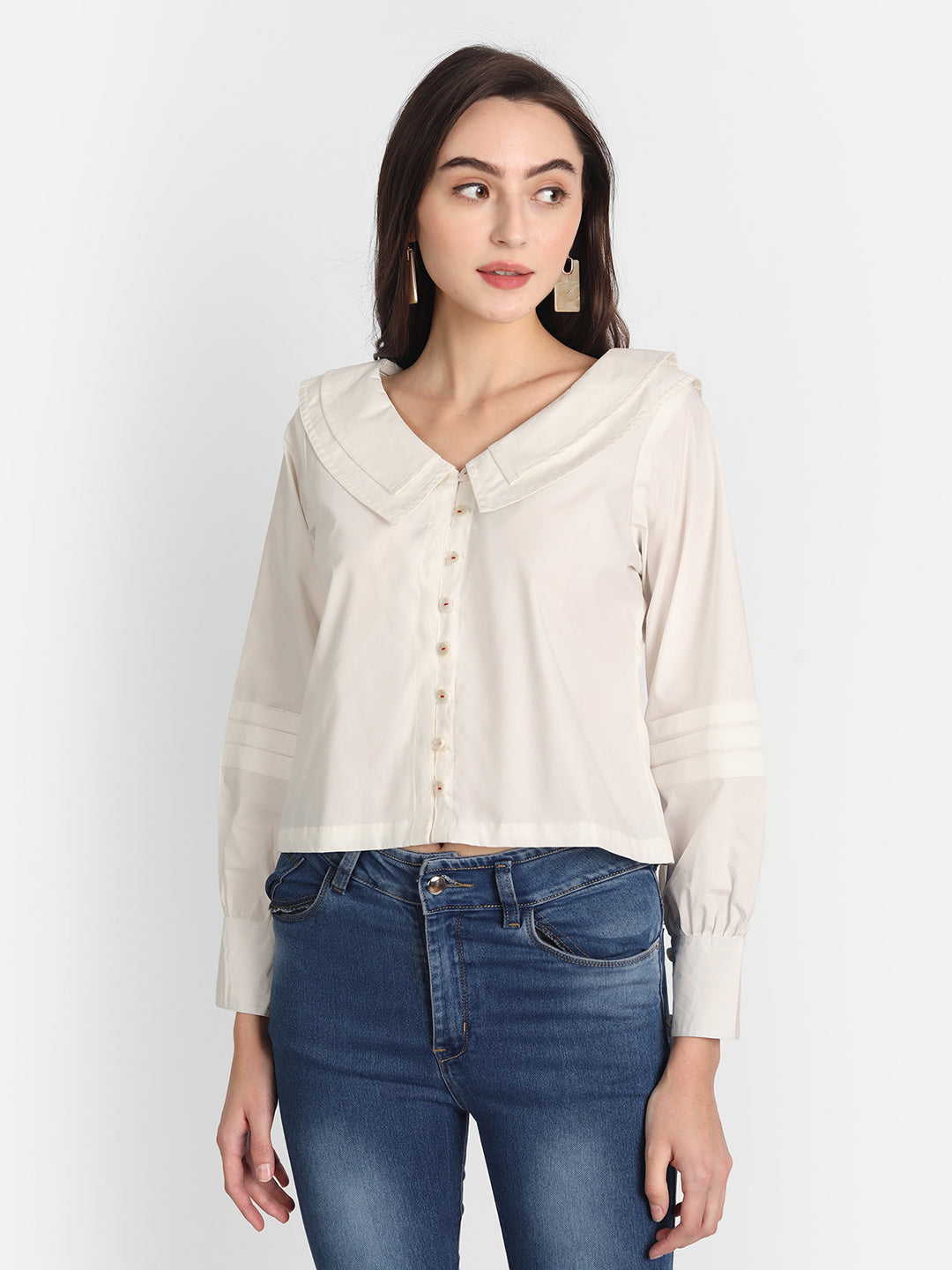 White Tunic Collar Top