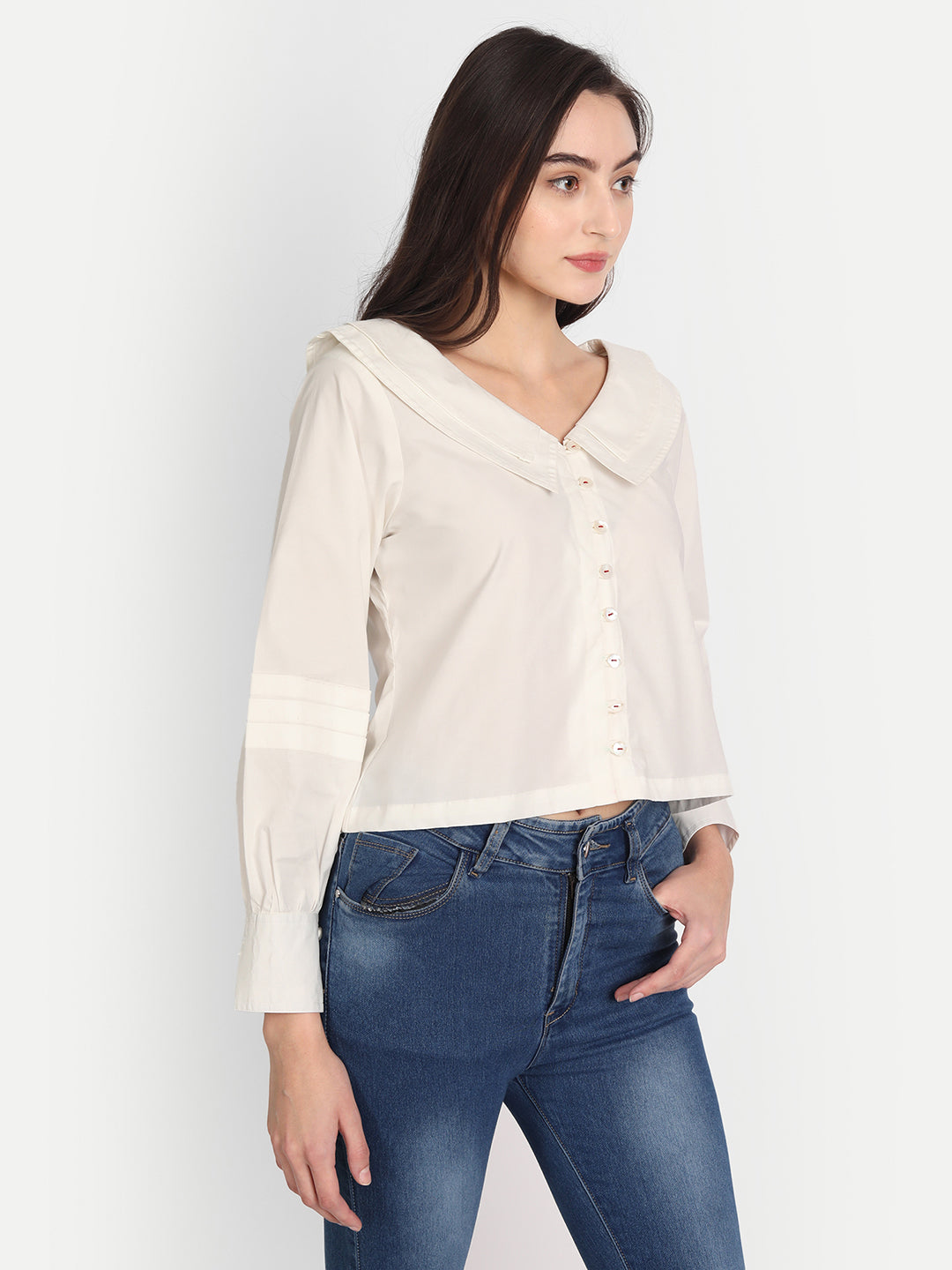 White Tunic Collar Top