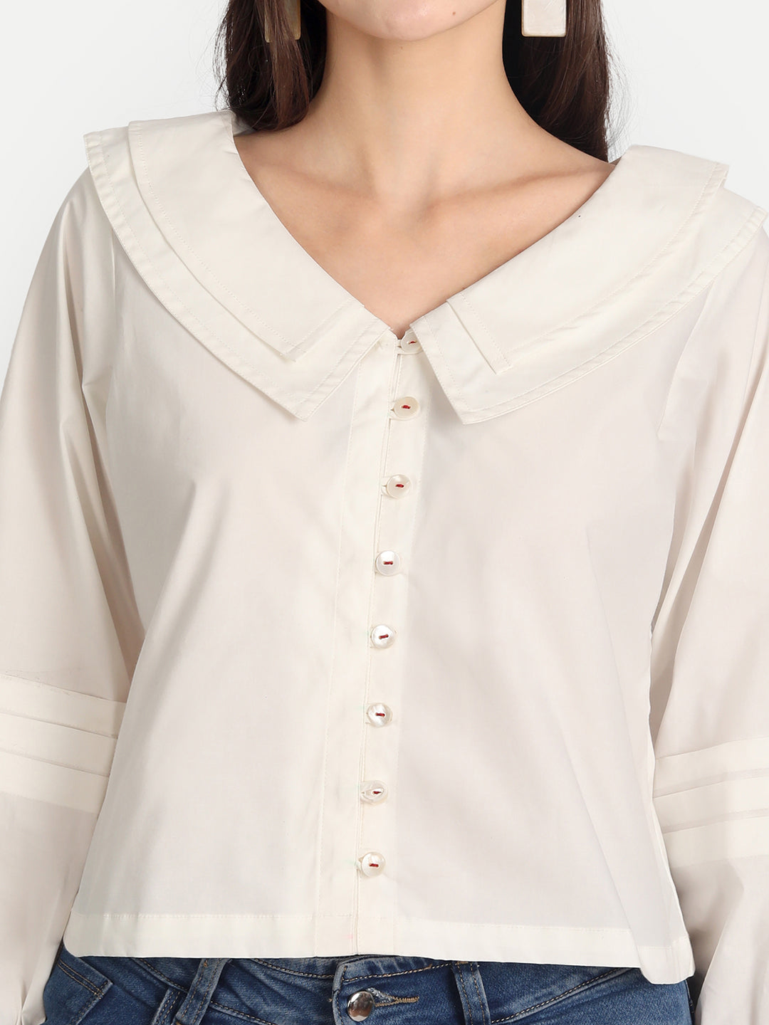 White Tunic Collar Top