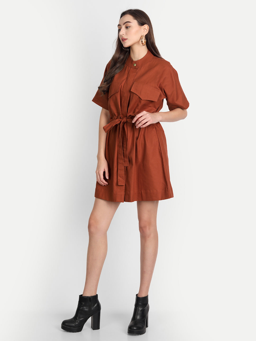 Rust Belted Dress