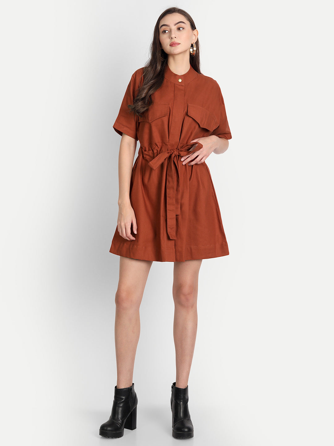 Rust Belted Dress