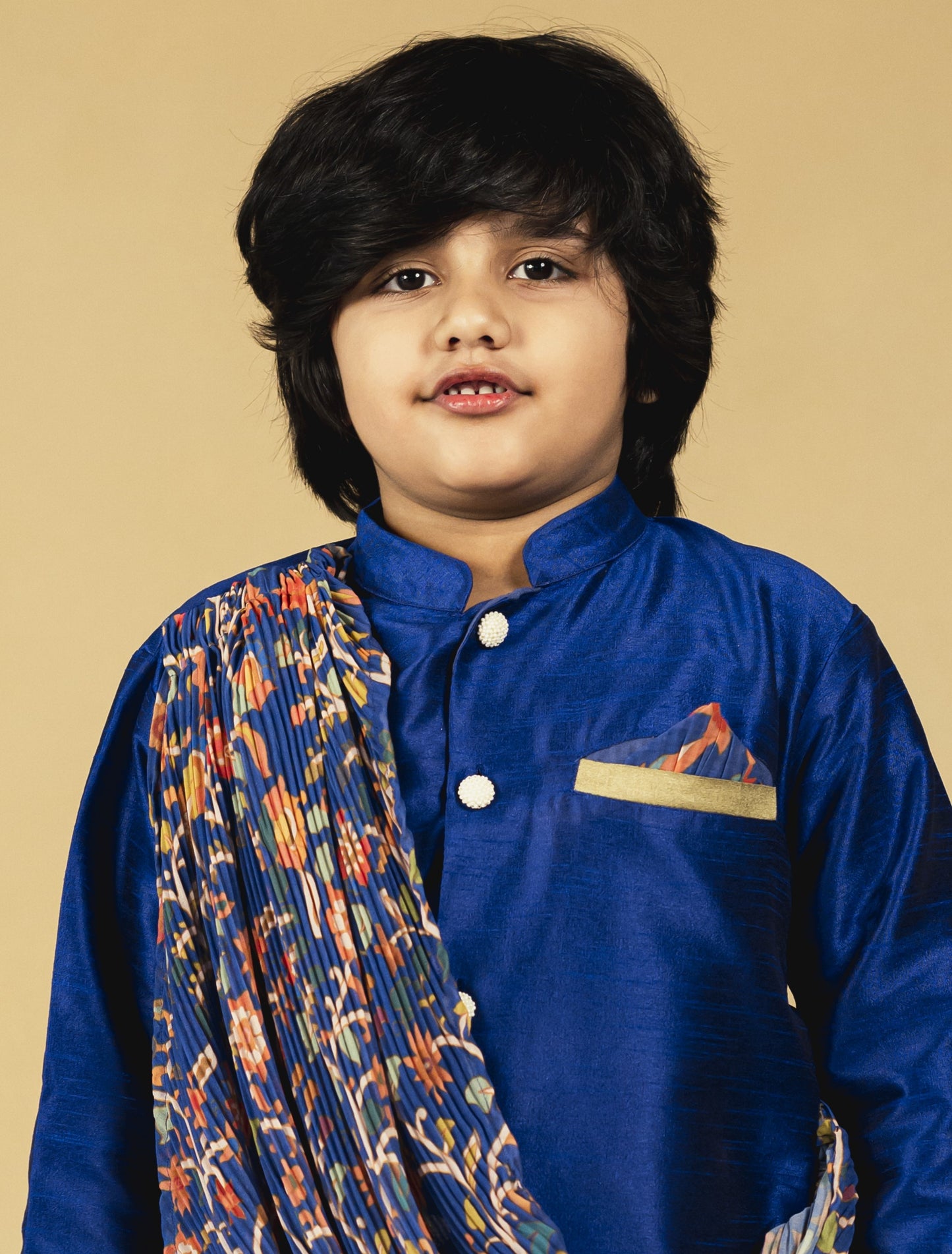 Boys Blue Crush cotton Drape Kurta with Pant