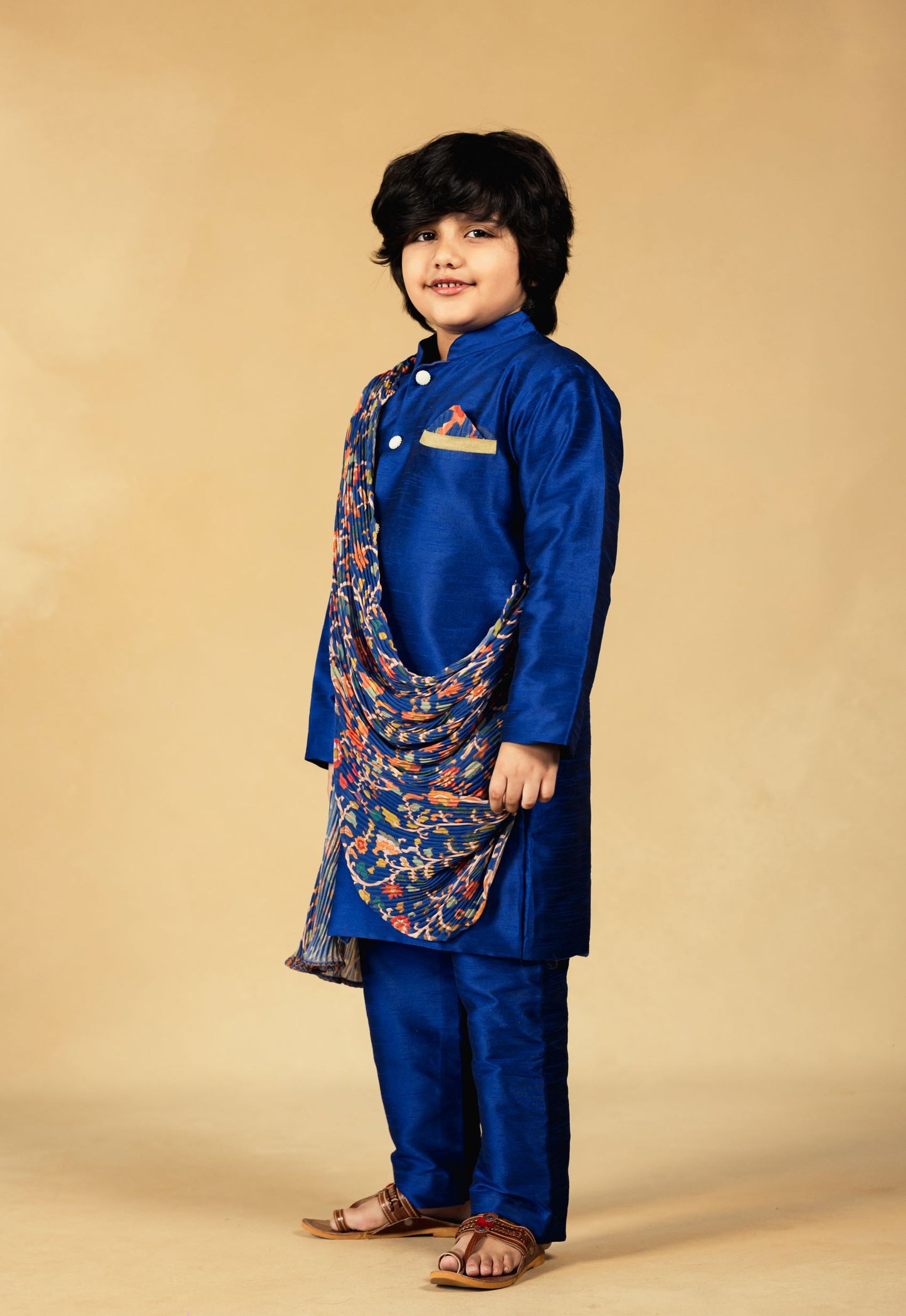 Boys Blue Crush cotton Drape Kurta with Pant