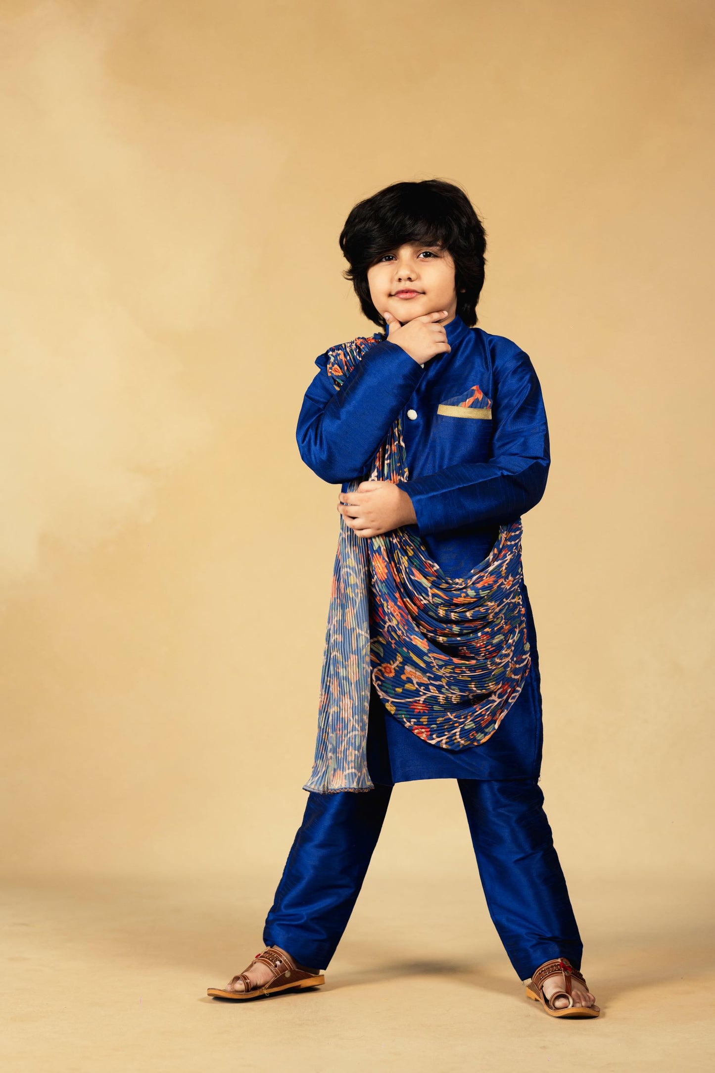 Boys Blue Crush cotton Drape Kurta with Pant