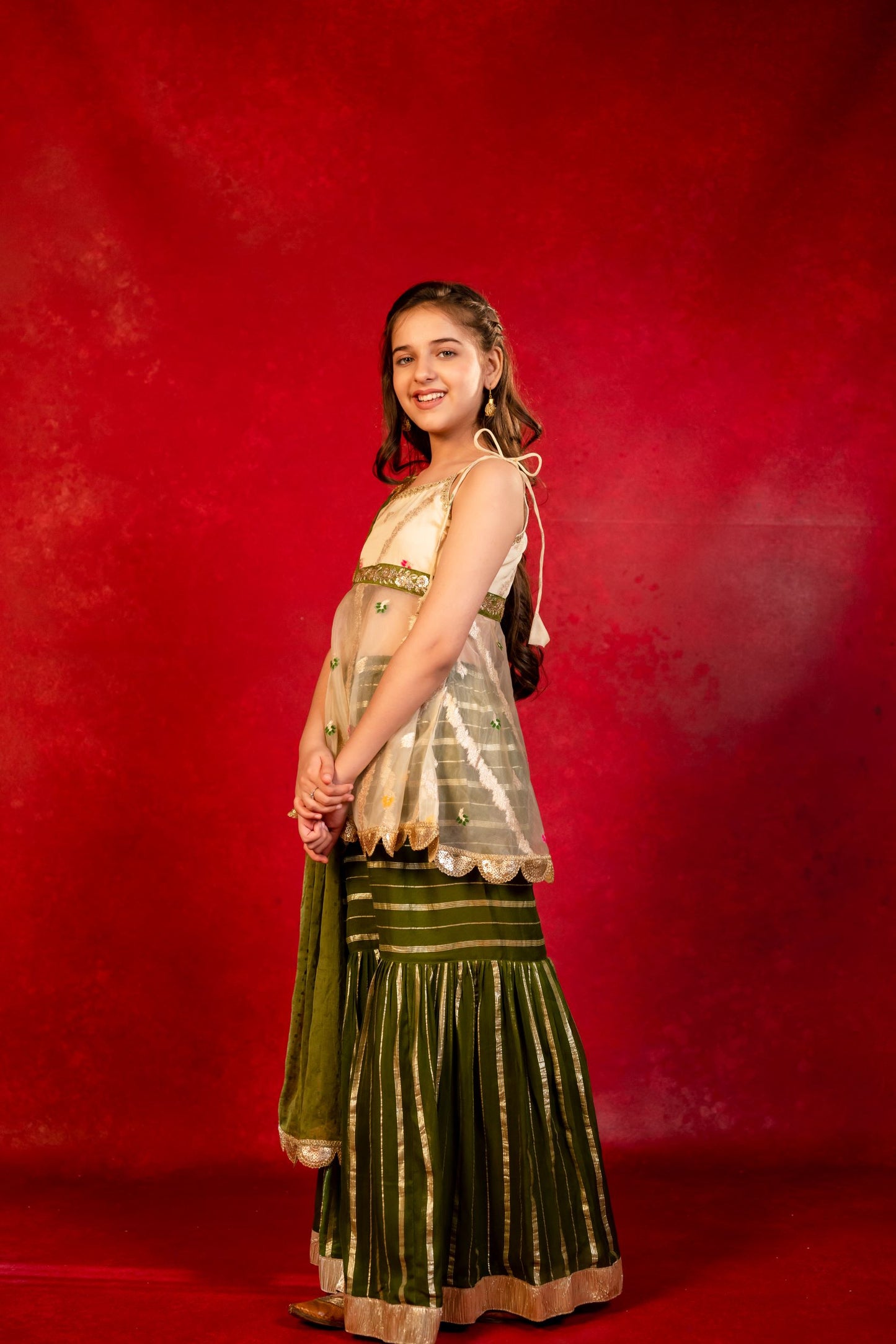 Girls Green Floral Sharara set
