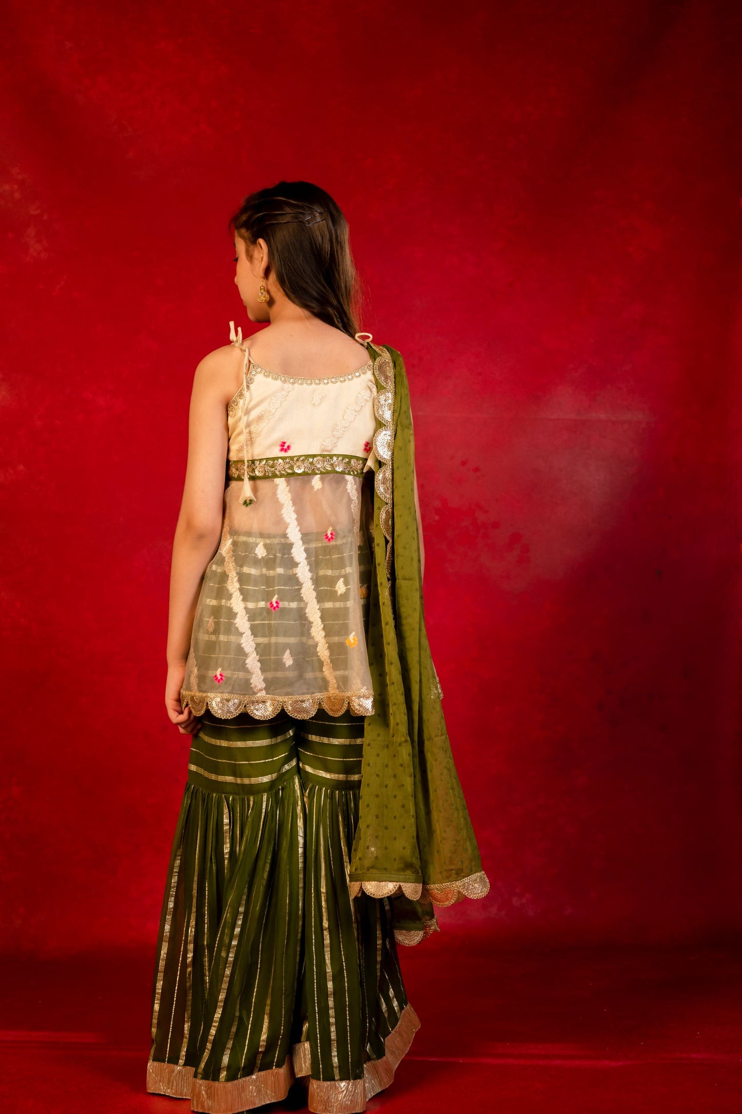 Girls Green Floral Sharara set