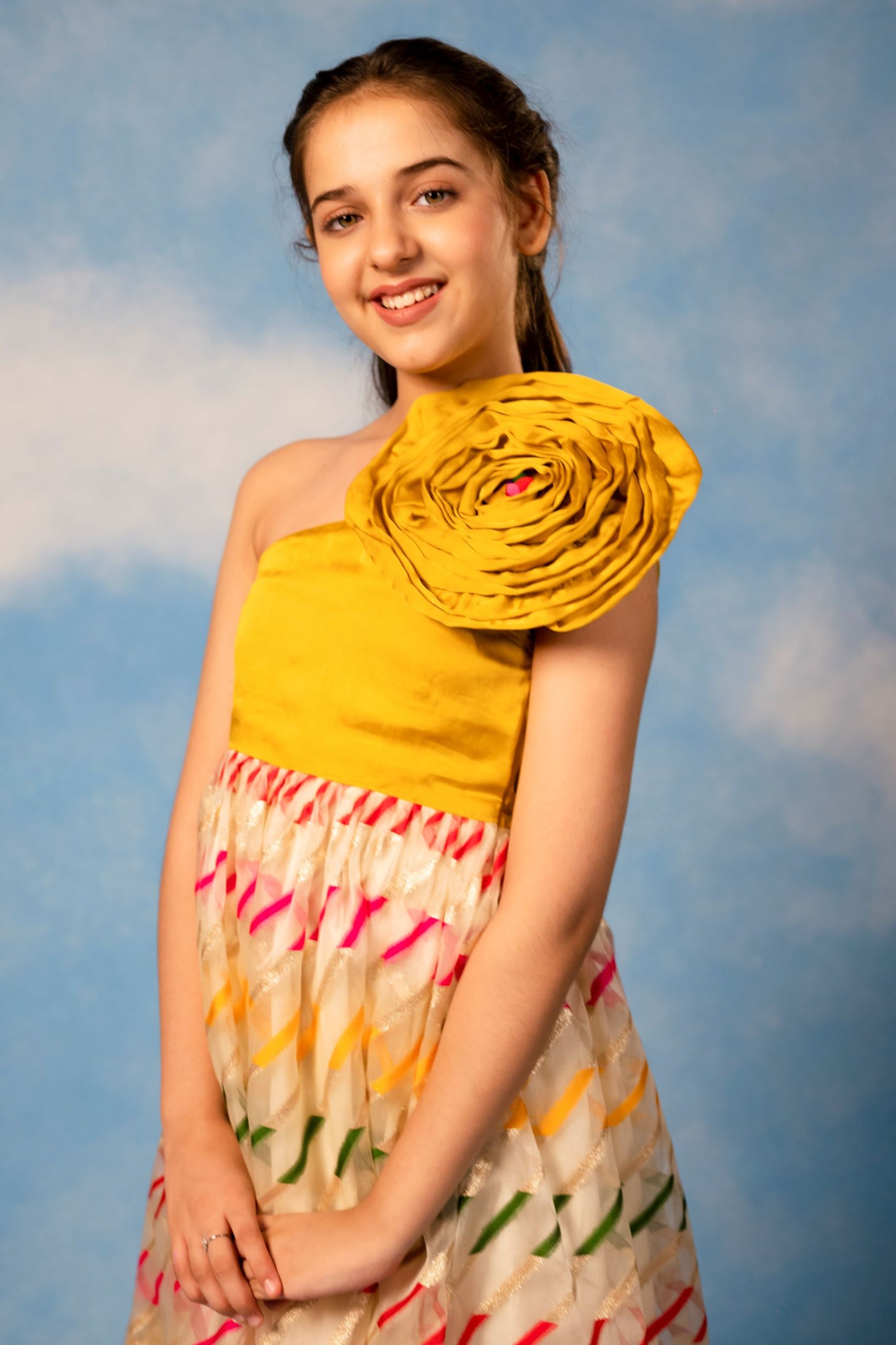 Girls Yellow Organza Long Dress