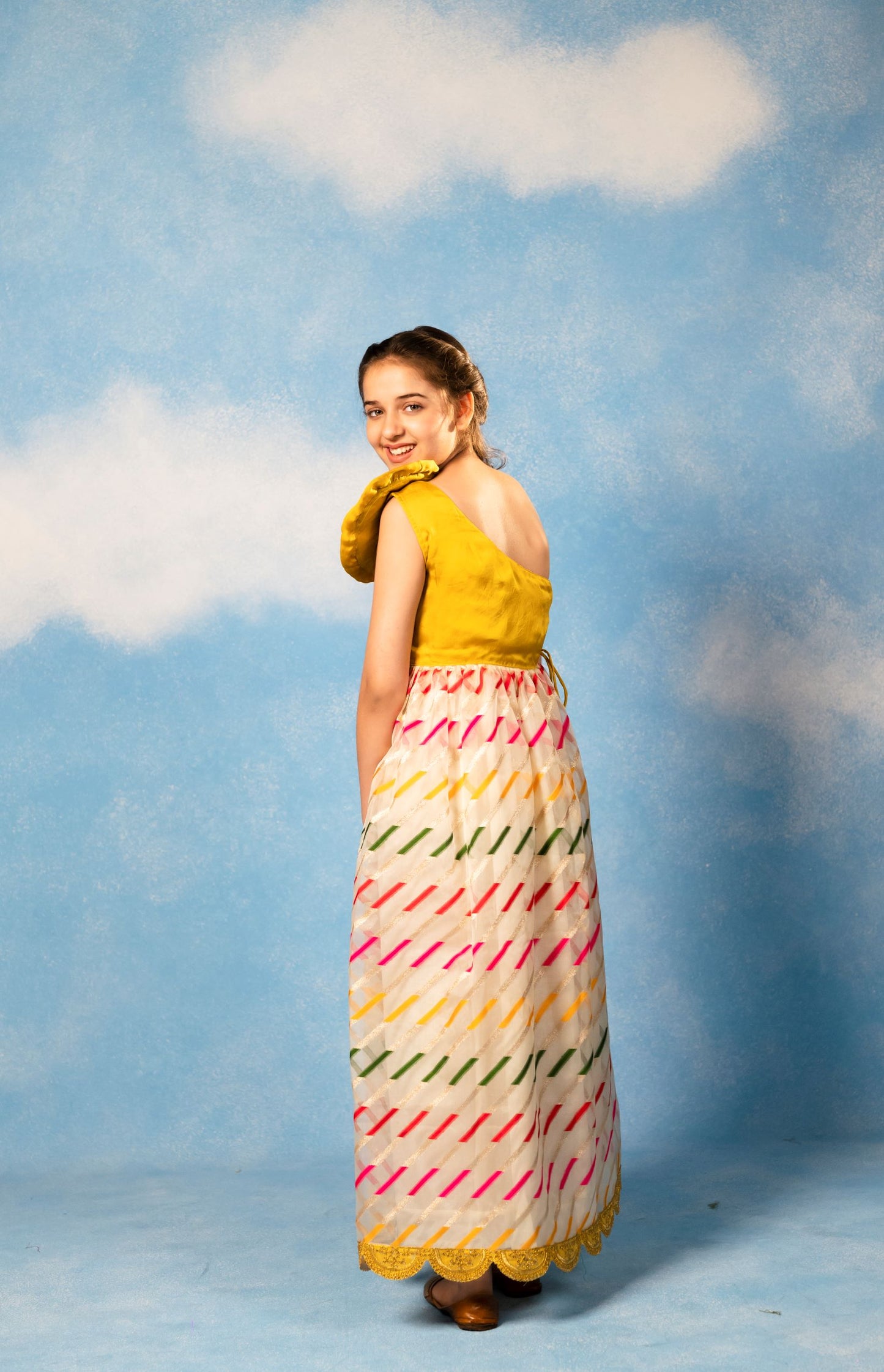 Girls Yellow Organza Long Dress