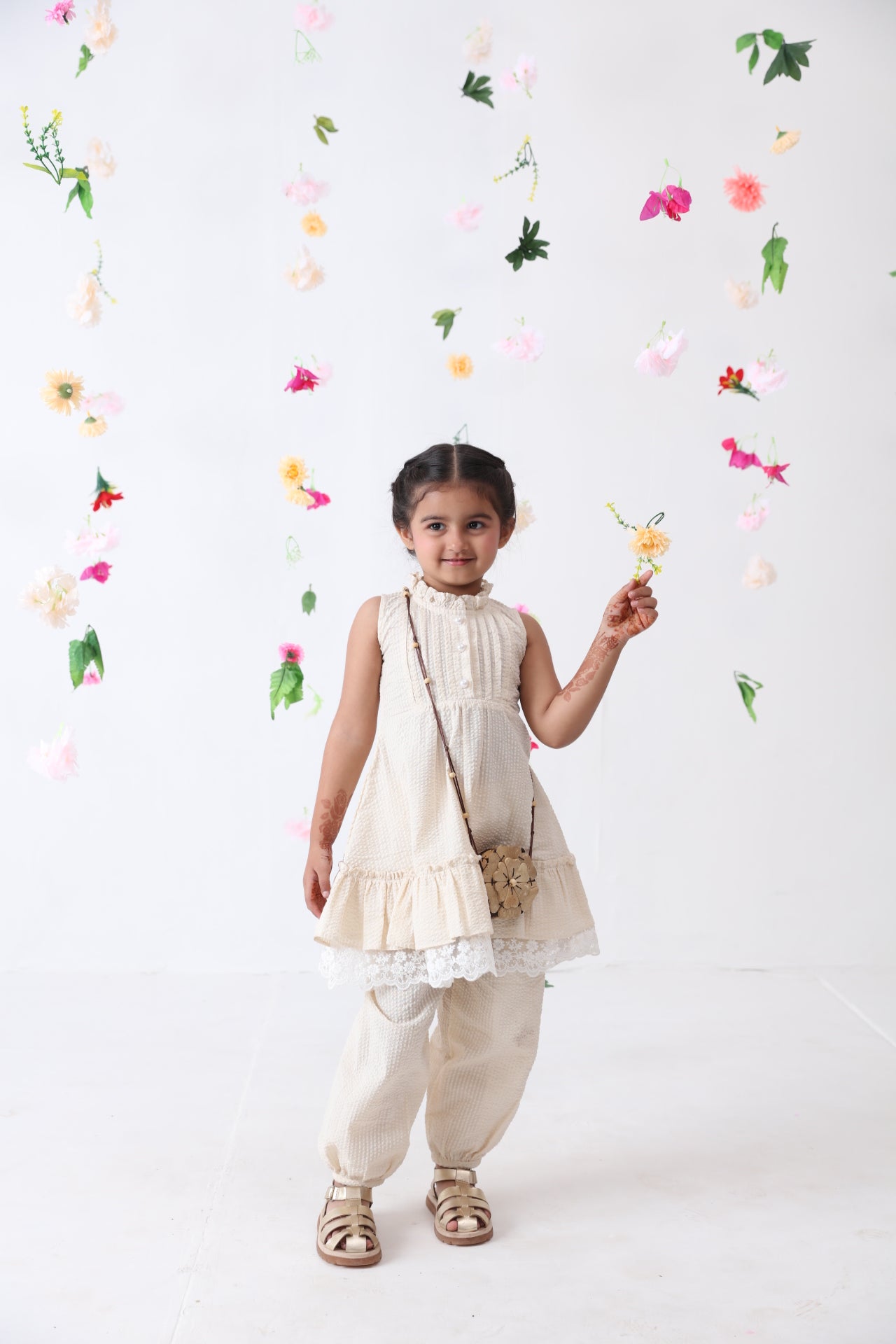 Girls Off-white Seersucker Cotton Co-ord