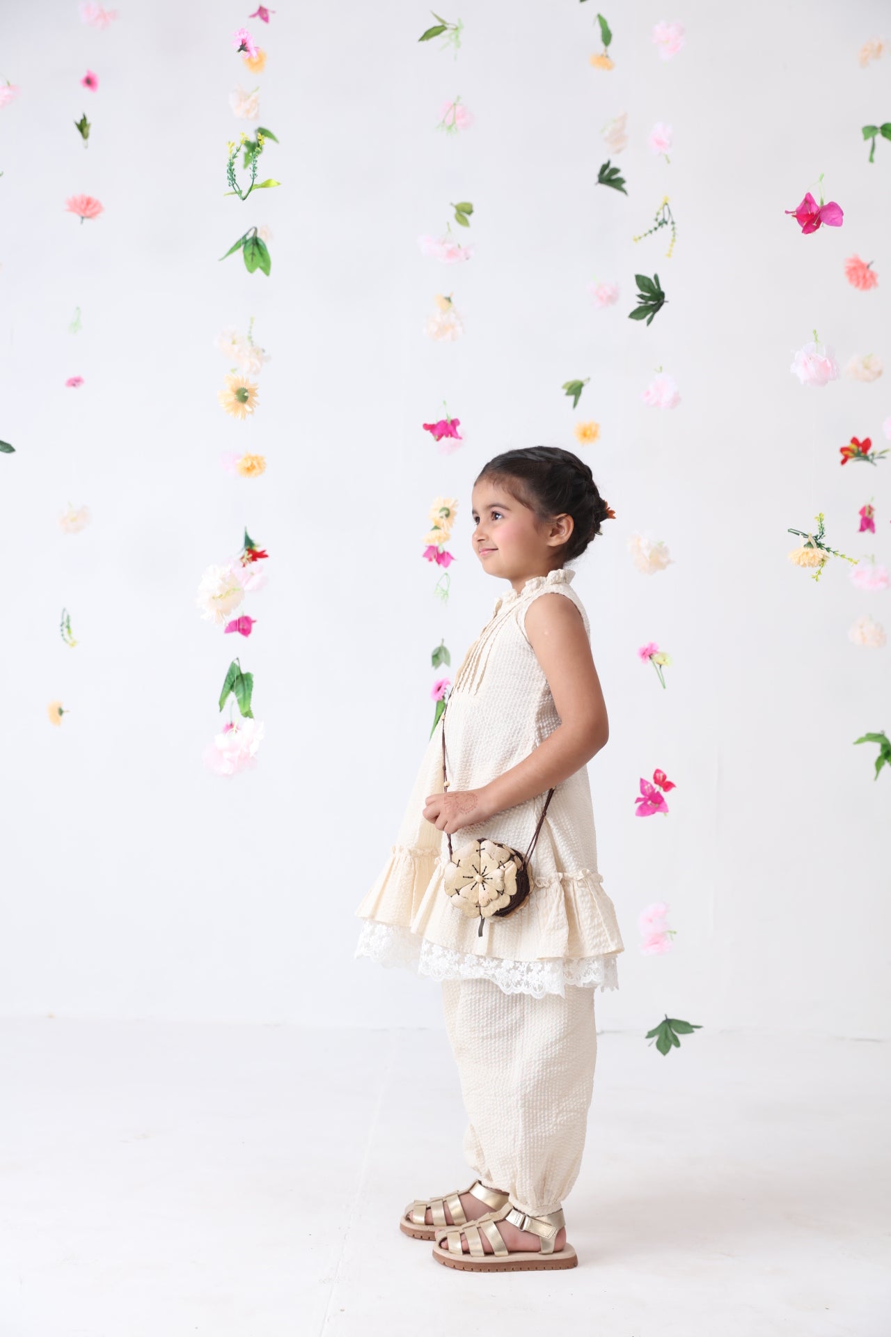 Girls Off-white Seersucker Cotton Co-ord