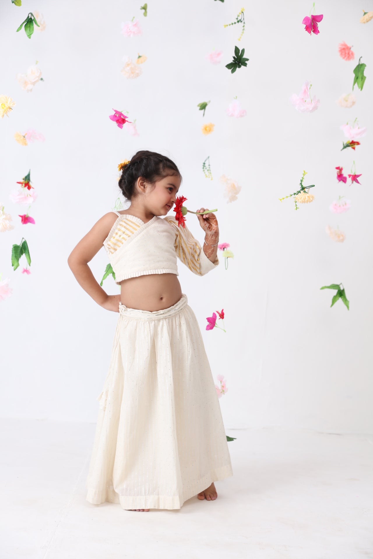 Girls Golden-silver Lurex Cotton Lehenga Set