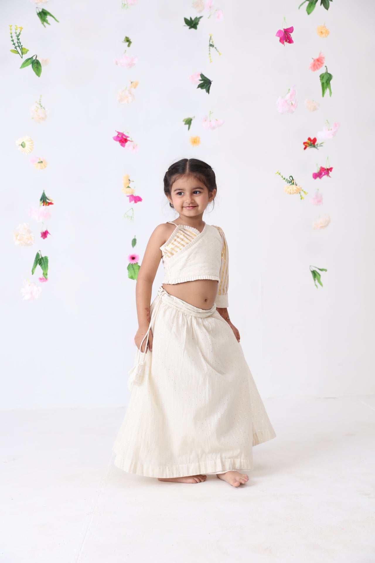 Girls Golden-silver Lurex Cotton Lehenga Set