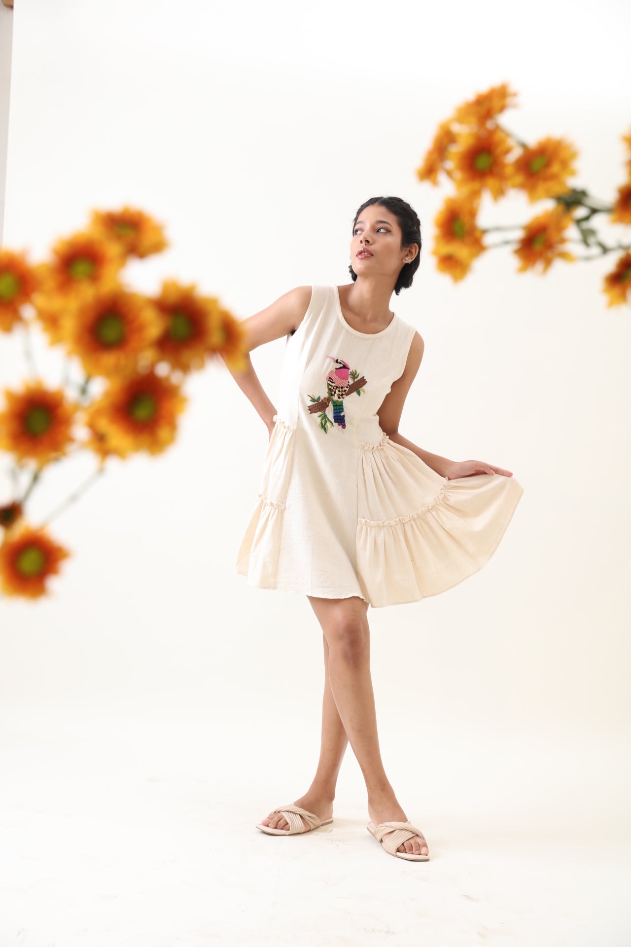 Peafowl Kala Cotton Embroidered Dress