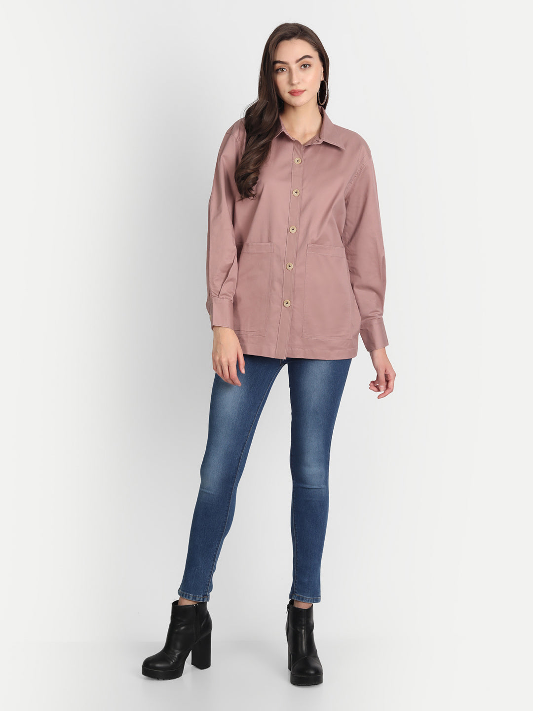 Coral Solid Pocket Shirt