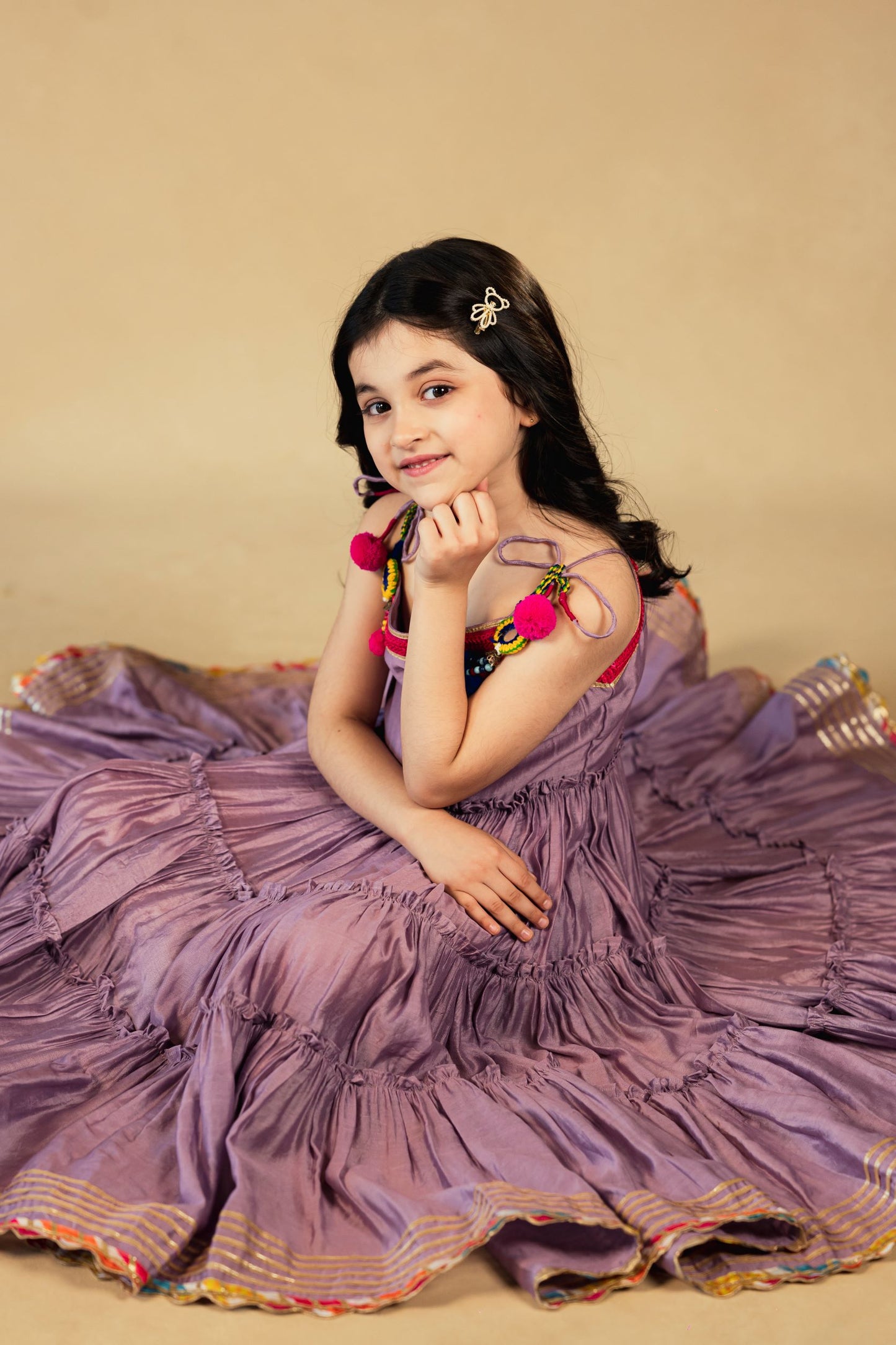 Girls Purple Musleen Long Dress
