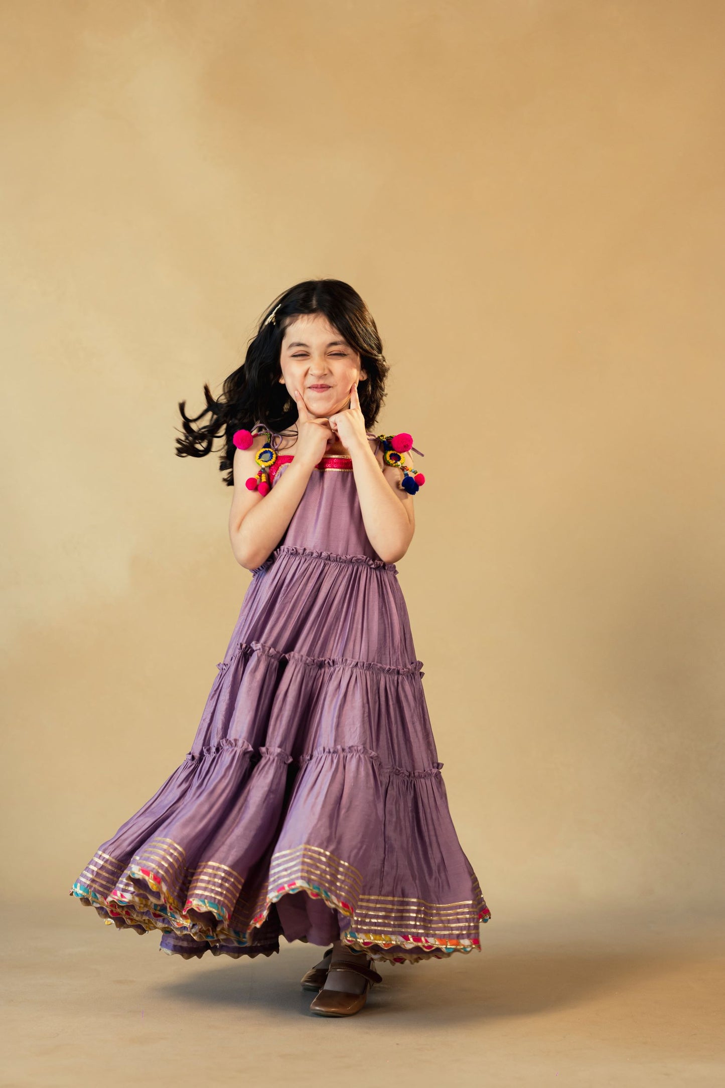 Girls Purple Musleen Long Dress