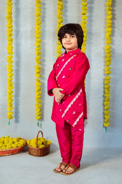 Boys Pink Organza Kurta with pant