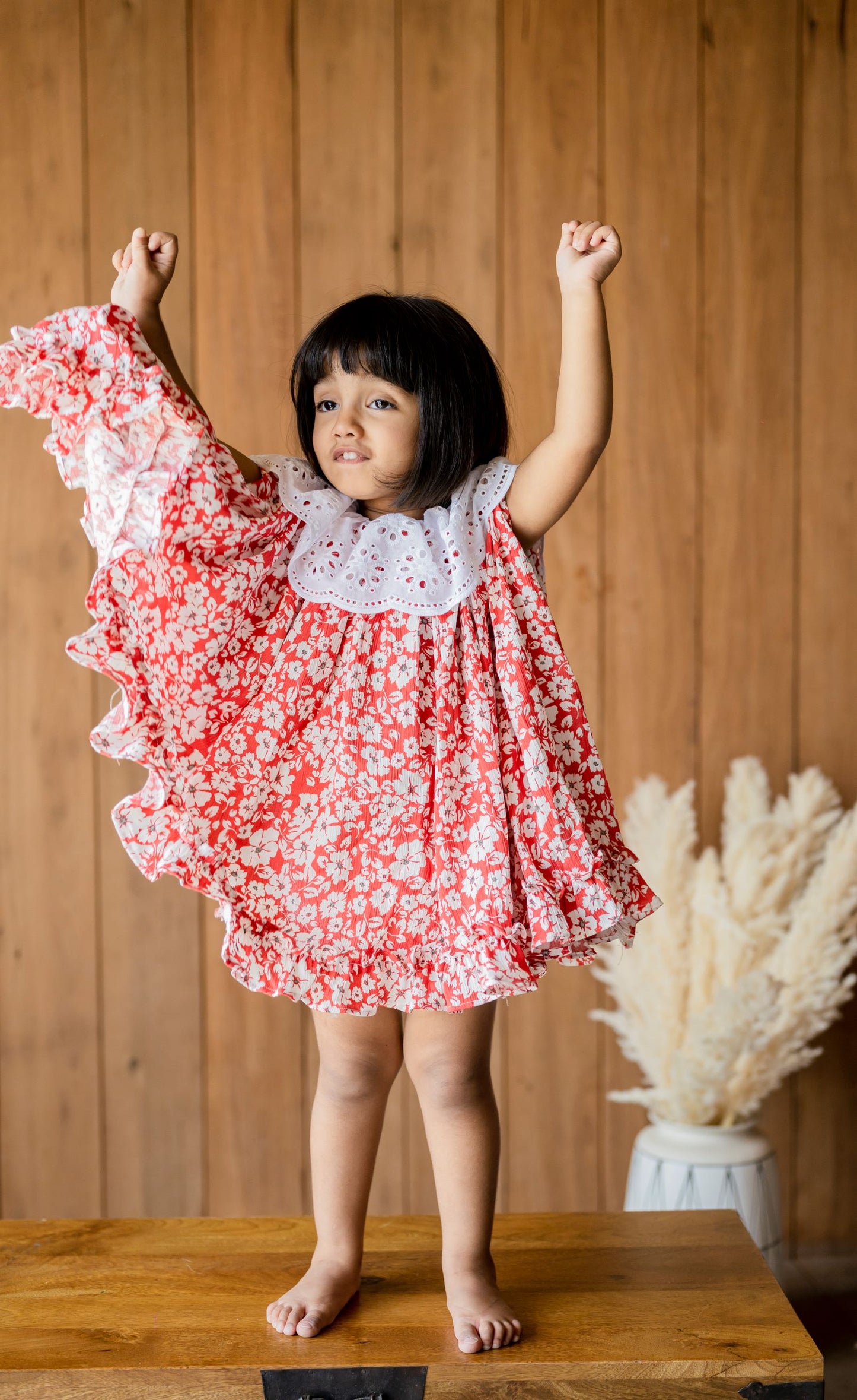Red Floral Rayon Junior