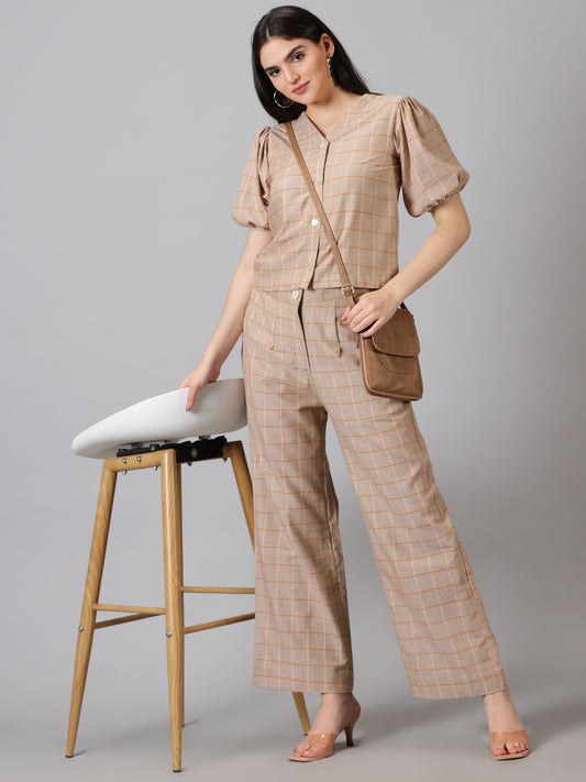 Brown Cotton Checks Co-ord