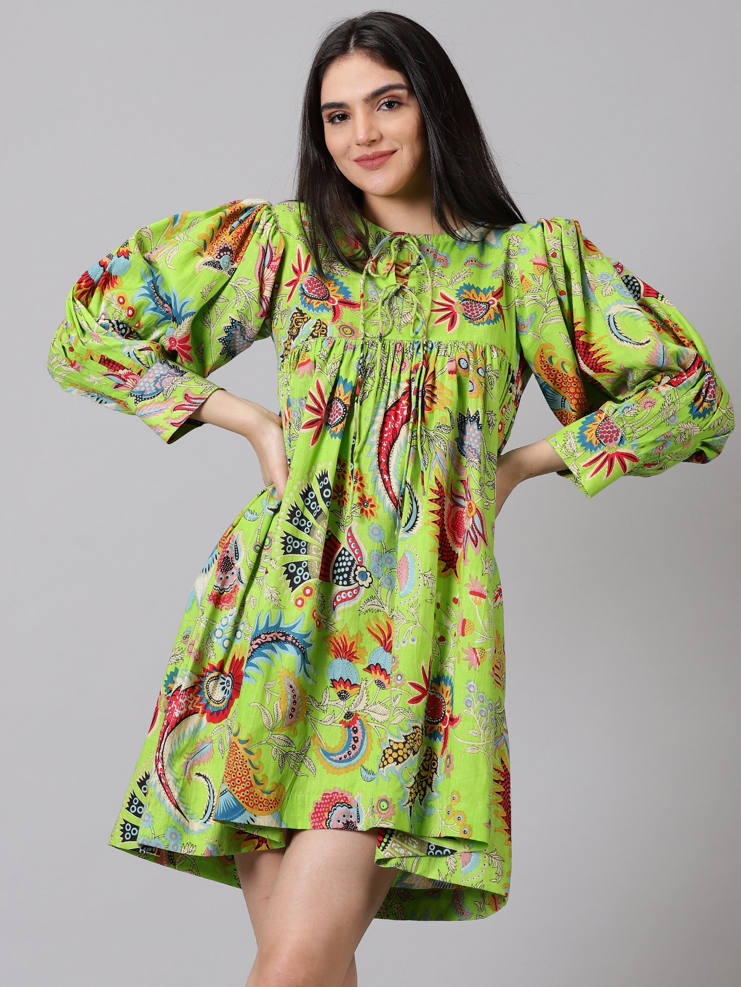 Parrot Cotton Printed Dress