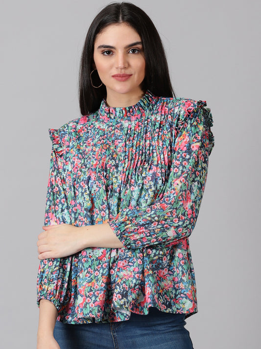 Printed Highneck Cotton Top