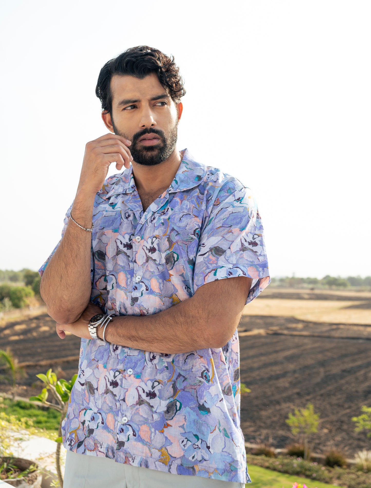 Lavender Printed Men Shirt