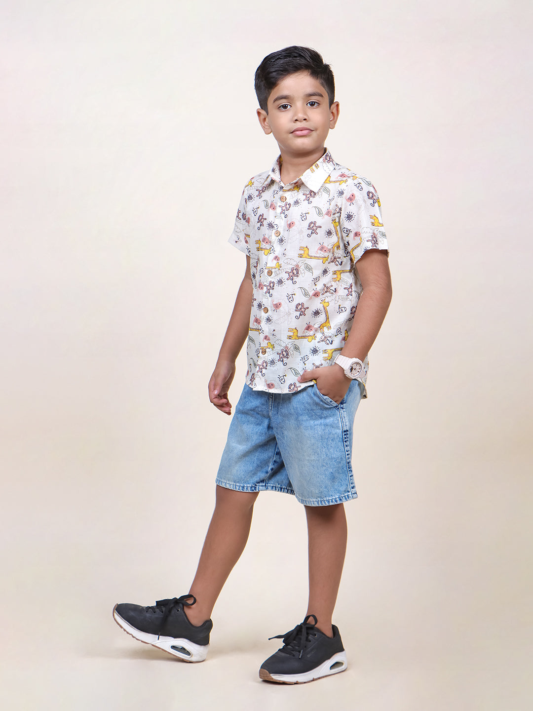 Boys Giraffe Printed Shirt