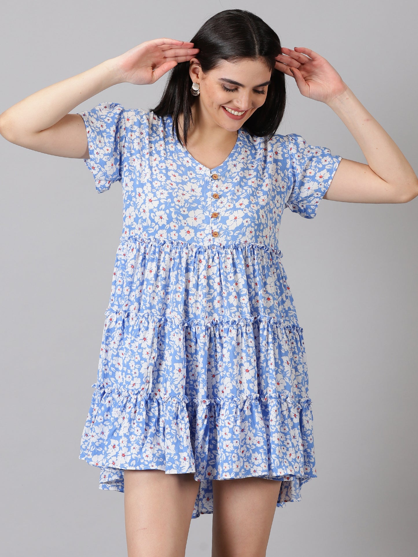 Blue Floral Rayon Dress