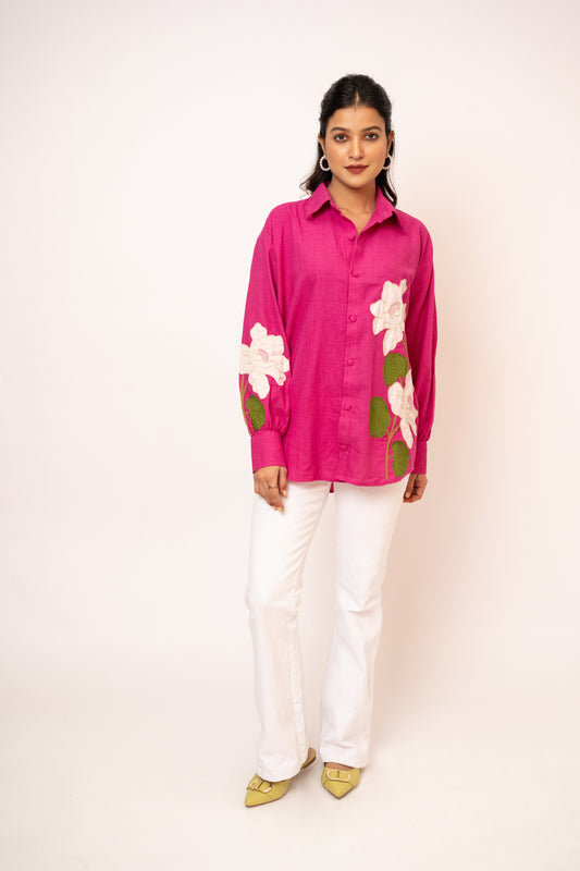 Jasmine Pink Handcrafted Cotton Over Sized Shirt