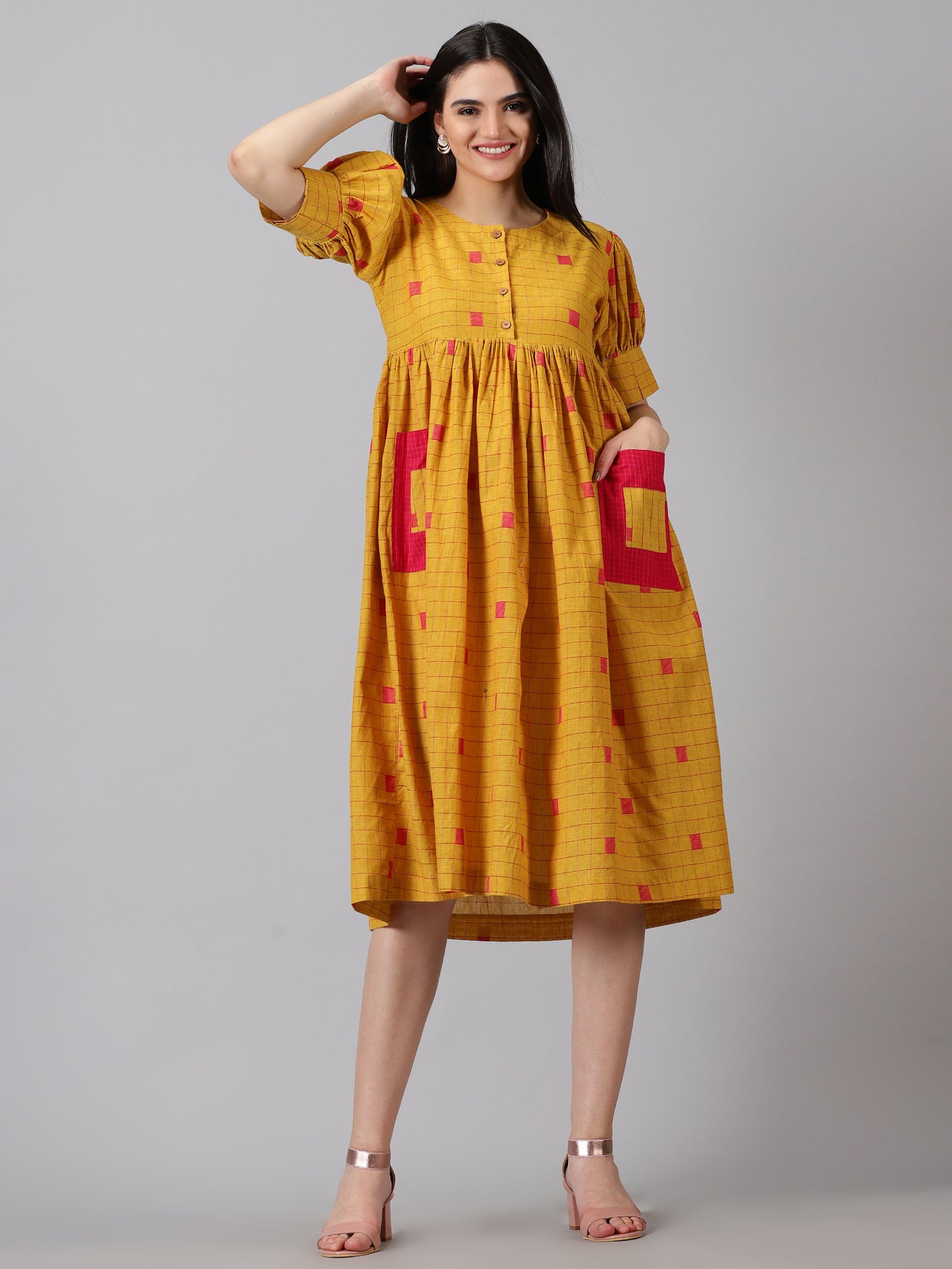 Mustard Fit & Flare Midi Dress