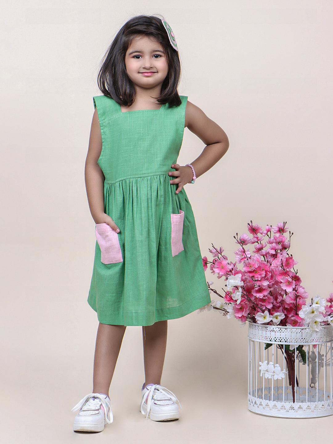 Girls Sheen Colorblocked Cotton Dress
