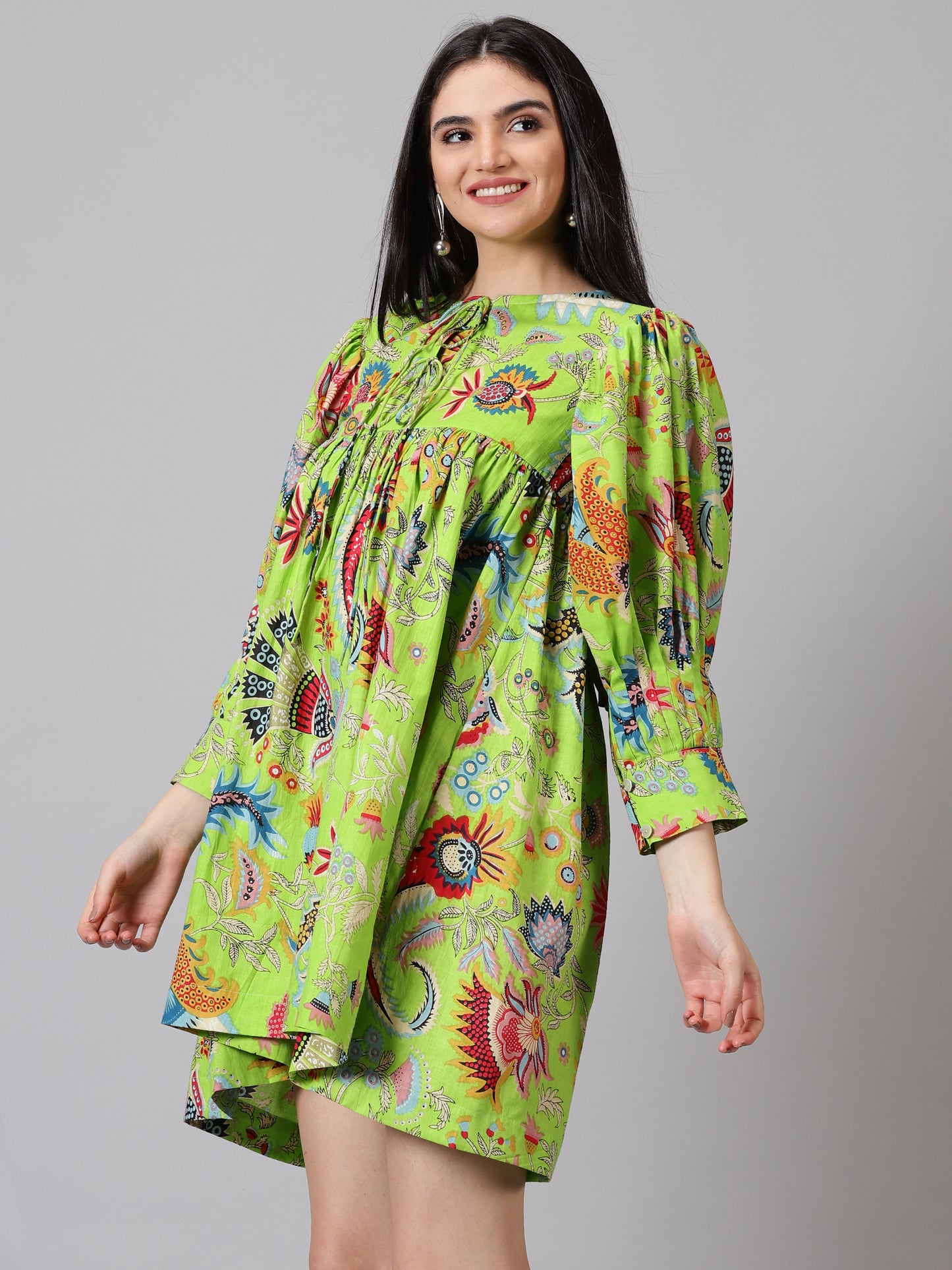 Parrot Cotton Printed Dress