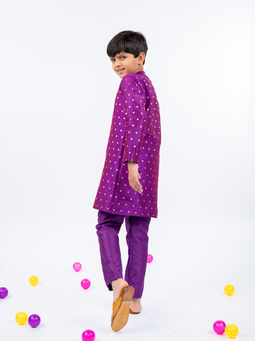 Purple Kurta with Golden Buti and Pant (Set of 2)