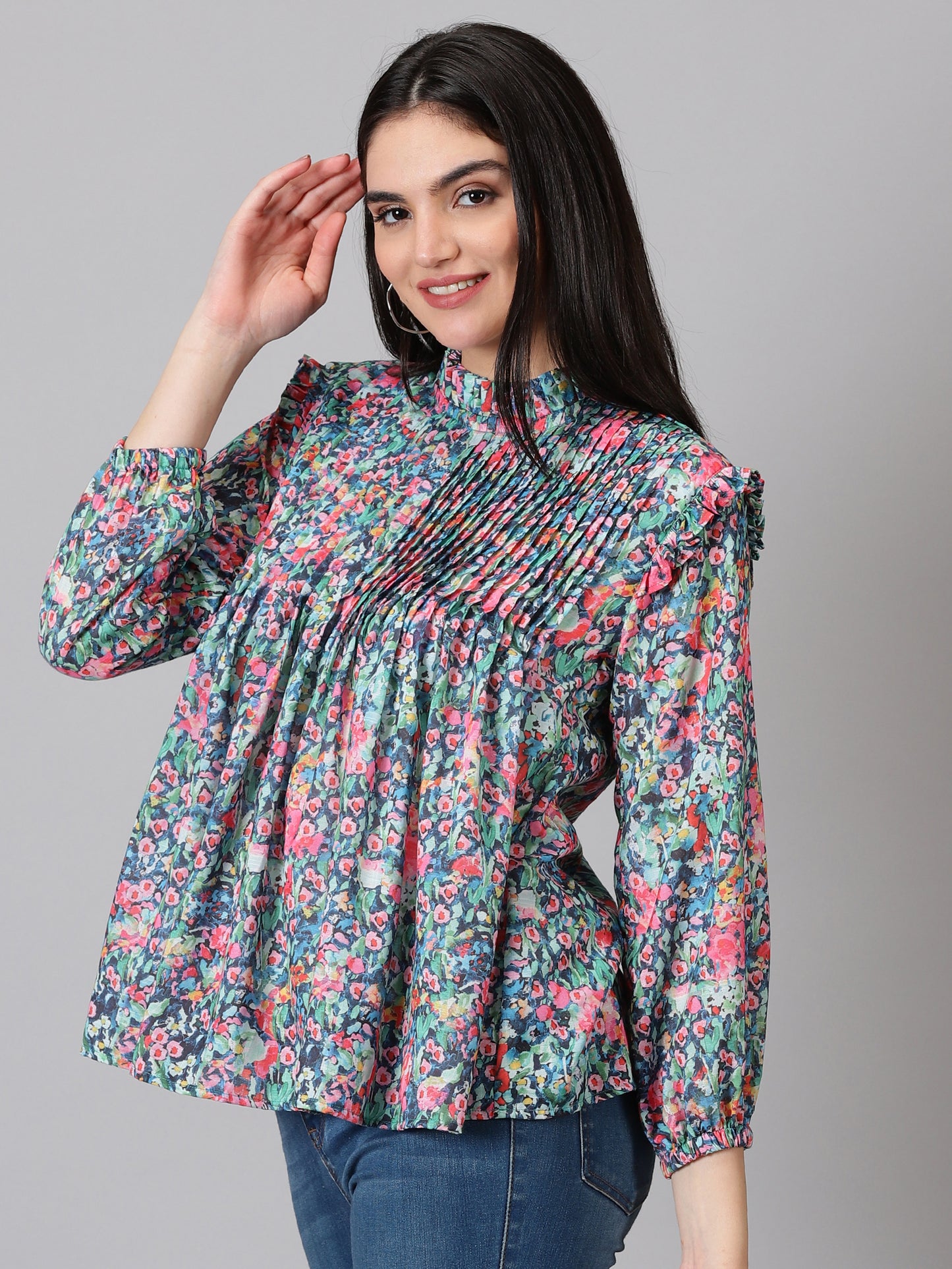 Printed Highneck Cotton Top