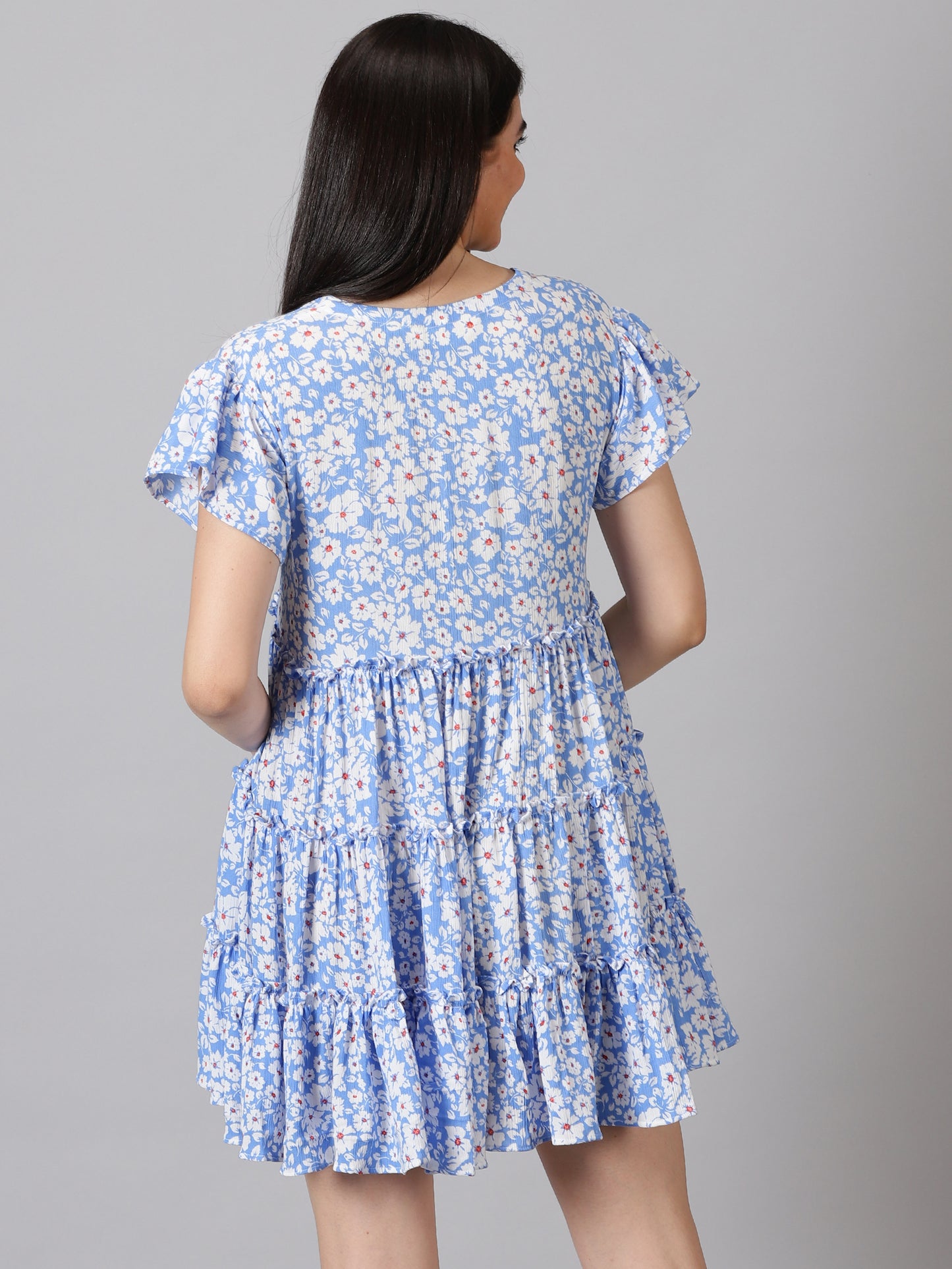 Blue Floral Rayon Dress