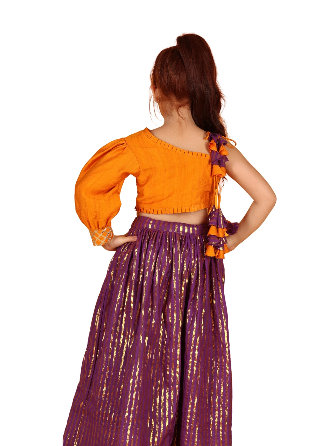 Jilmil Girls Gota Work Orange Top And Elegant Tassels Embellished Flared Lehenga (set of 2)