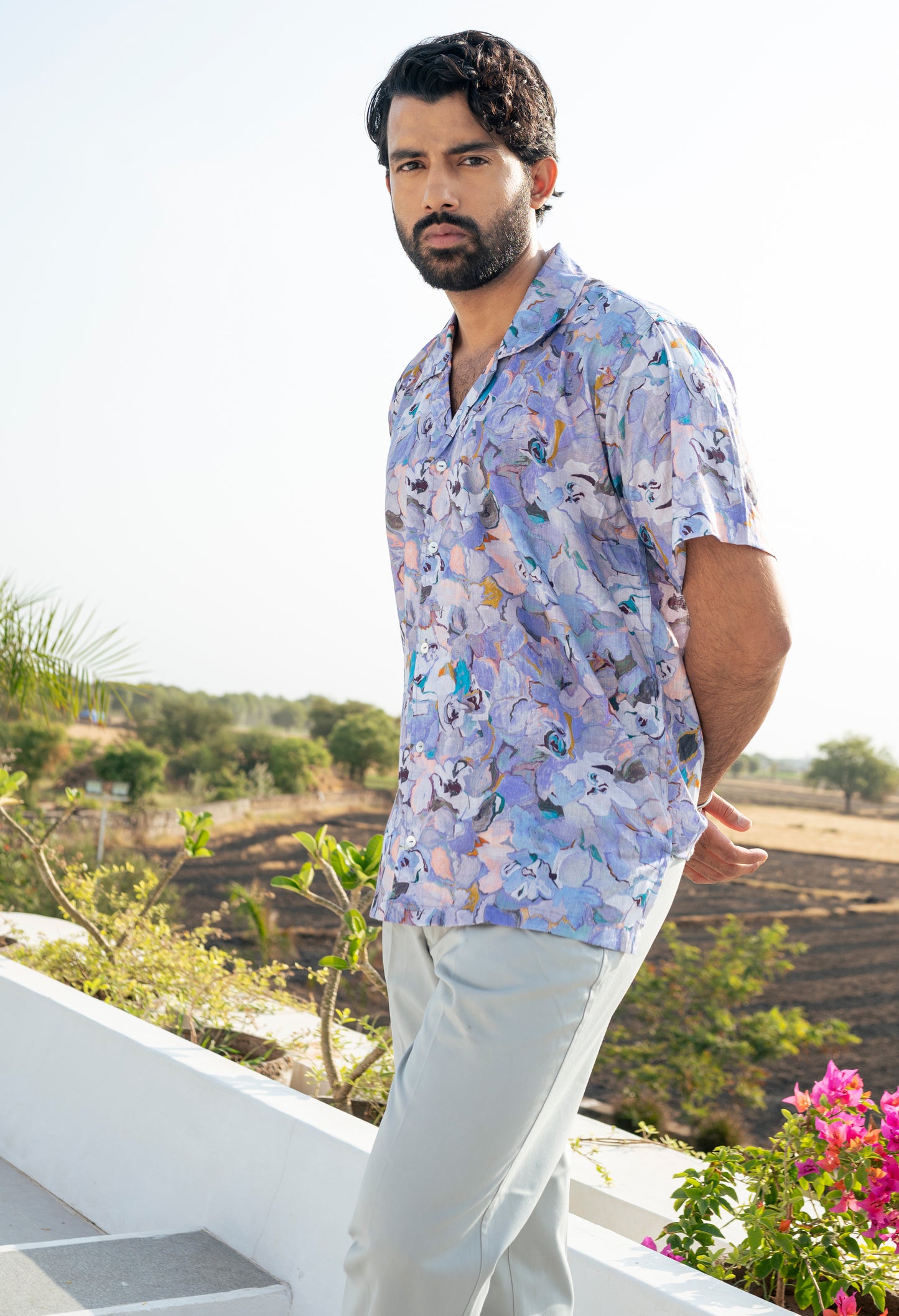 Lavender Printed Men Shirt